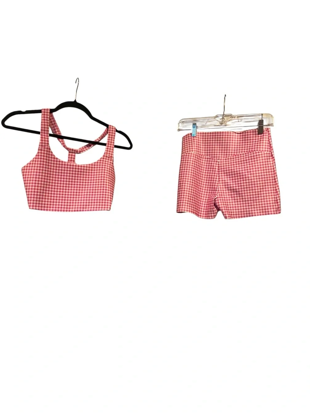 NWT Alo Yoga Gingham Sleek Bra Tank/High-Waist Sleek Short Set Size:M